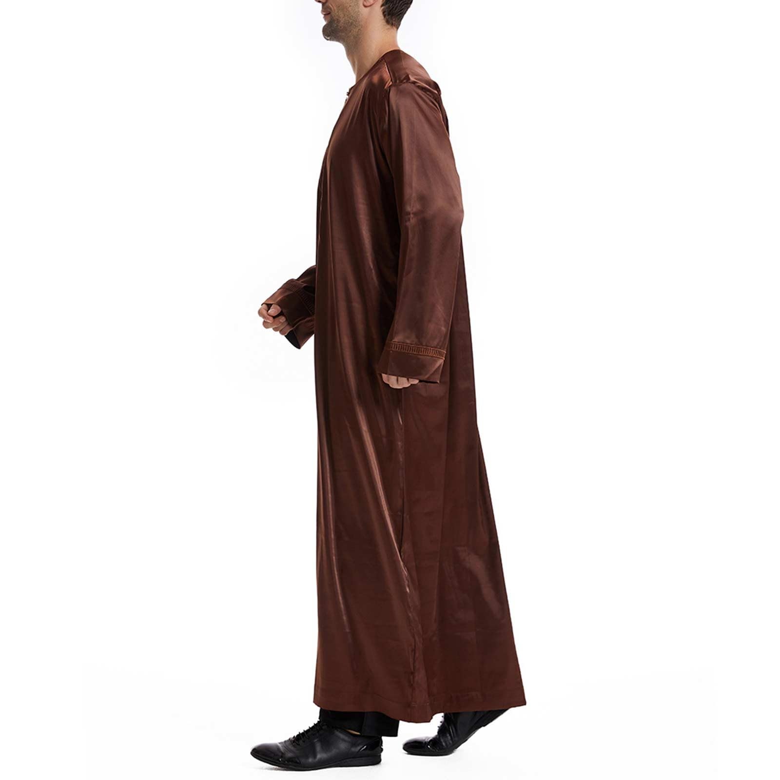 Męski muzułmański kaftan thobe długi szlafrok, arabska islamska odzież z haftowanym dekoltem, luźny strój Eid Ramadan Dubai, tradycyjna koszula Abaya do modlitwy na co dzień