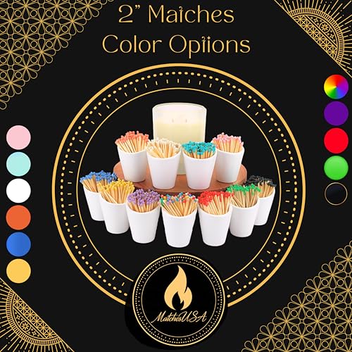 Image of 500 Count | 2 inch Brown & White Matches | Strikers Included | Color Tip Wooden Match | Refill for Matchstick Jars, Candle Display, Holders & Bottles | 2 in inches Long
