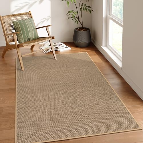 Tapete beige/khaki 3x5 chenille resistente y antideslizante