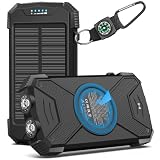 BLAVOR Solar Power Bank 10,000mAh, Portable Wireless Charger, 20W Fast Charging External Battery Pack with USB C for Cell Phones, Solar Panel Charging with Dual Flashlight for Camping