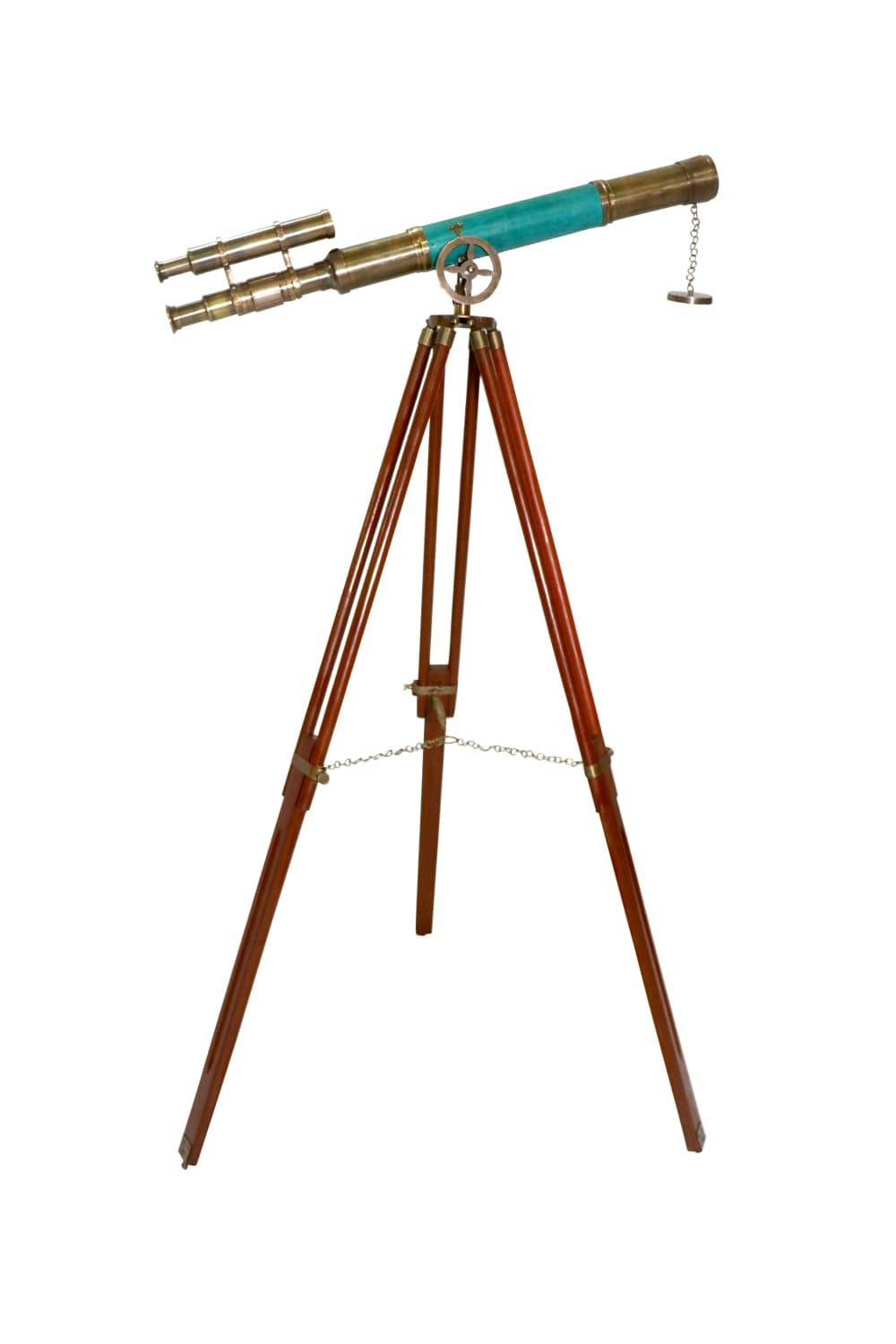 Marine Antique Brass Telescope Handmade Green Big Ship Sailor Article High Magnification Tripod Telescopes with Brown Wooden Stand