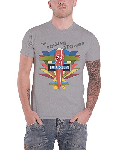 Rolling Stones The T Shirt Retro USA Tour 1975 Band Logo Official Mens Grey XXL