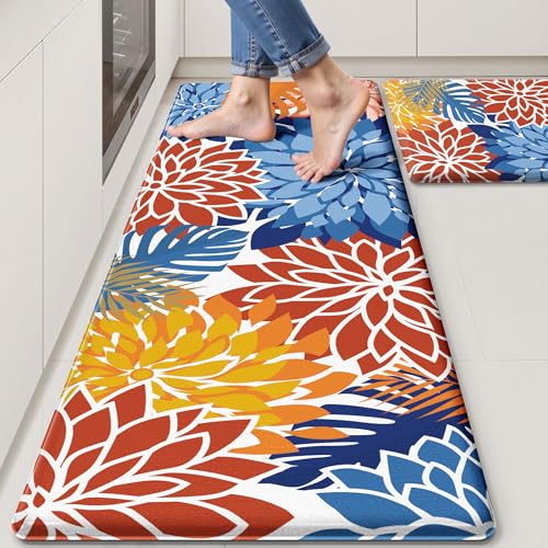 Arenarug Kitchen Mats for Floor 2PCS Cushioned Anti Fatigue Kitchen Mats Waterproof Non Slip Kitchen Mat Rug Set Comfort Foam Standing Mat for Sink, Laundry, Office,17.3" x 28" + 17.3" x 47"