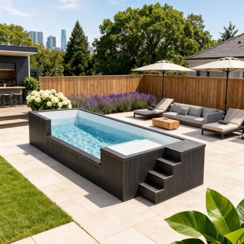 Container Swimming Pool with Prefab Modular Structure and Filtration System, Above Ground Outdoor Design for Backyard, Villa, Resort and Commercial Projects