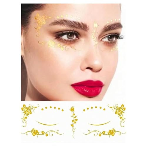 5 Sheets Glitter Freckles Face Tattoo Gold Metallic Designs Of Gold Freckles Temporary Face Tattoos For Women Waterproof Nontoxic Long Lasting Designs For Vacation Festivals Parties
