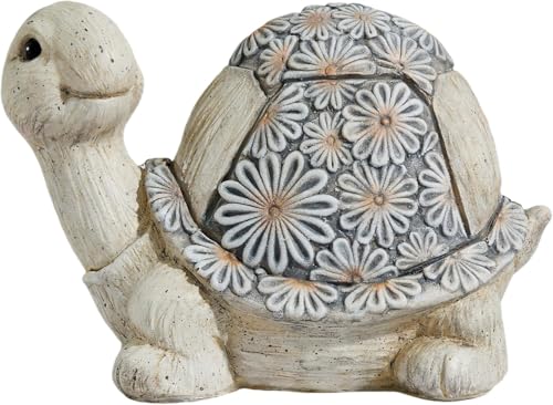 Artpaul Turtle Statue for Garden Decor Handcrafted Outdoor Vintage Turtle Sculpture with Floral Shell Lawn Ornaments Yard Decor Turtle Gift