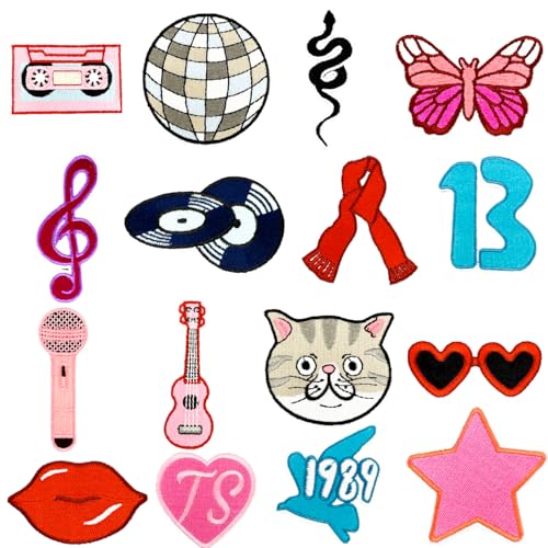 Nicime 16pcs Music Singer Iron/Sew on Patches Musician Fashion Embroidered Applique Cool Cute Decoration Stickers for Clothes Hat Backpack Jeans Dress