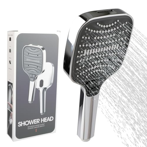 Duschkopf mit Hohem Wasserdruck, 8 Strahlarten Duschkopf Wassersparend, Turbogeladenes Design Hochdruck, Shower Head für Baden, Duschkopf wassersparend, Handbrause Duschkopf Gross