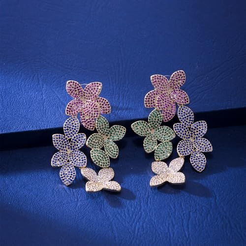 Dangle Crystal Flower Earrings for Women Drop Cubic Zirconia Rhinestones Statement Floral Earrings Fine Jewelry Gift for Wedding Prom Party3