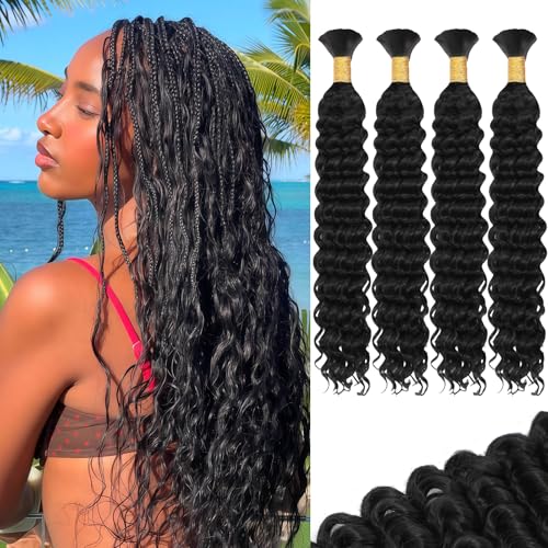 Human Braiding Hair Mix Synthetic Boho Hair for Braiding, 16 Inch 200g Boho Braids 4 Bundles Wet and...