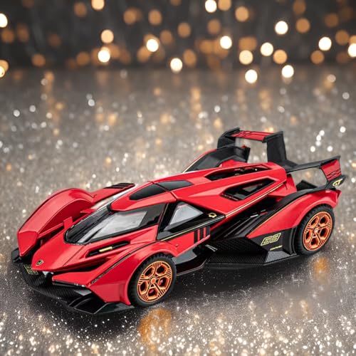 Image of Toy Cars Lambo V12 Sports Car Toy with Light and Sound Diecast Metal Model Collect car Toys for 3+ Year Old Boys Pull Back Race Car Gift Toys for Kids Ages 3+ (red)