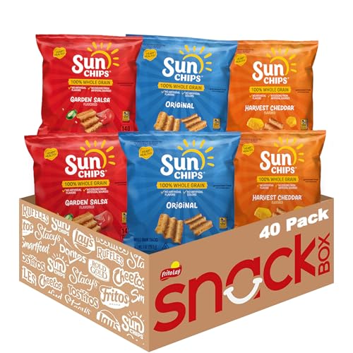 SunChips 100% Whole Grain Chips, Variety Pack, 1 oz Bags, Pack of 40, No Artificial Flavors, No Colors from Artificial Sources
