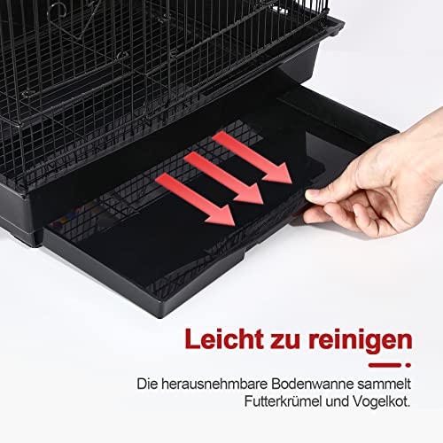 UISEBRT Vogelkäfig mit Käfigspielzeug - Großer Vogelhaus Vogelvoliere Metall Vogelbauer Käfig Vogel für Finken Kanarienvögel Wellensittiche Schwarz (Typ A, 46 x35.5 x 99cm)