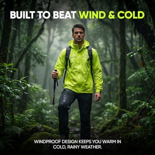 Image of TVS Racing Rainshield Pro Rain Jacket | Lightweight Waterproof Rain Coat for Men | Compact Rain Jacket for Boys & Girls | Windproof Riding Rain Coat with Reflective Details - Neon