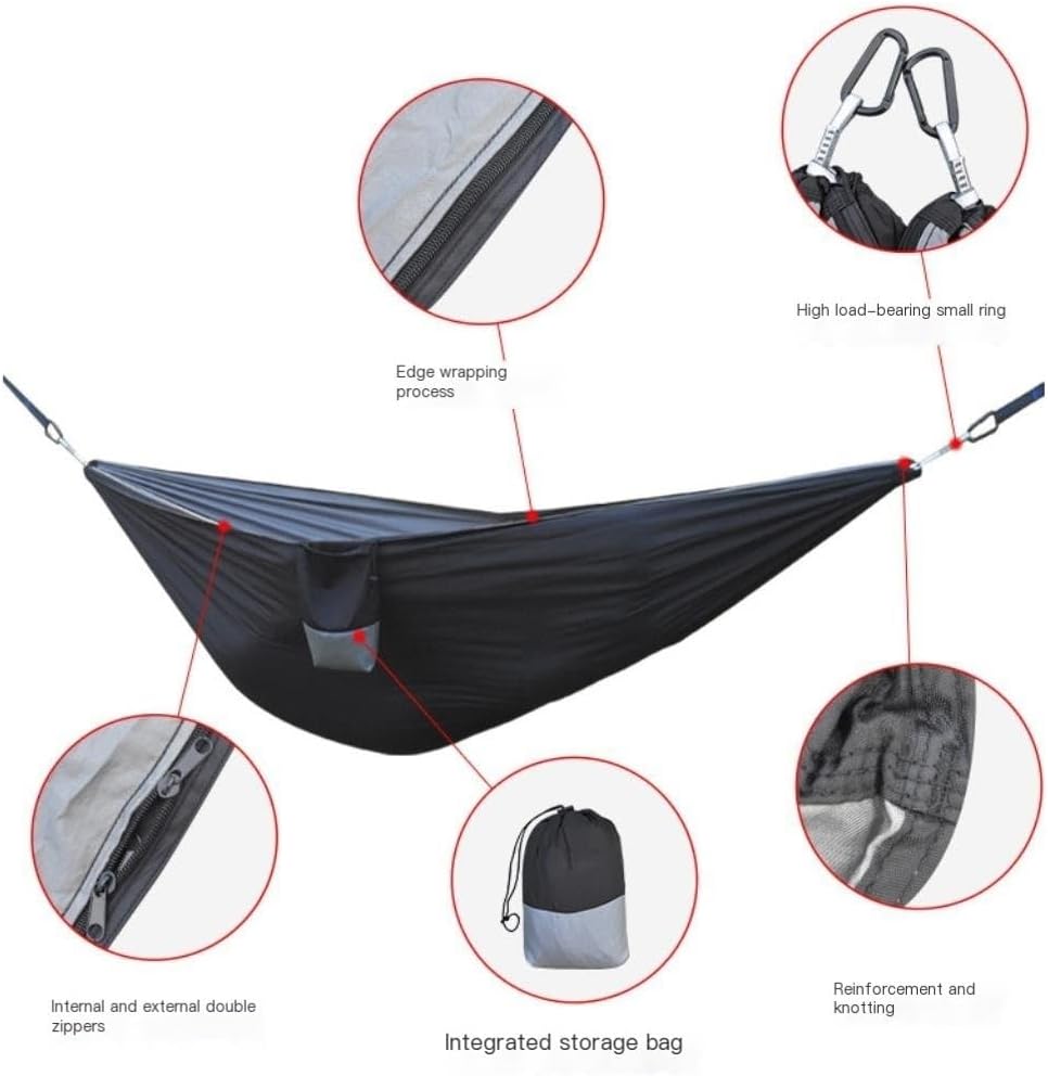 Hammock Double Canopy Mosquito Net Hammock Set Tent Parachute Cloth Camping Automatic Anti-Mosquito Mosquito Net Hammock Hammock Outdoor(E)