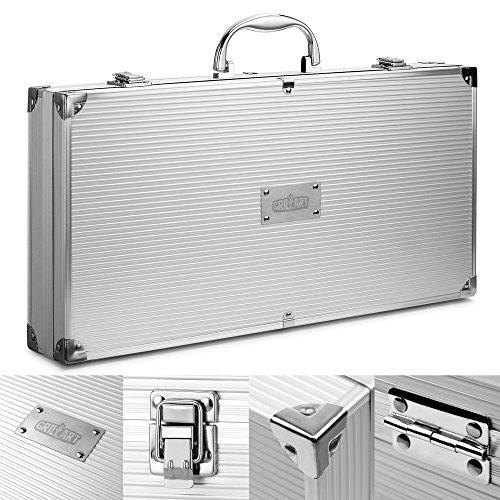 BBQ Grill Utensil Tools Set - GRILLART Reinforced BBQ Tongs 19-Piece Stainless-Steel Barbecue Grilling Accessories with Aluminum Storage Case -Complete Outdoor Grill Kit for Dad, Birthday Gift for Man