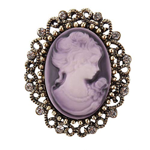 Image of Vintage Queen Cameo Crystal Brooch Pins Women in Antique Gold Color