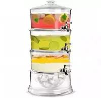 SUQUEIRA TRIPLA DISPENSER 3 EM 1 GRANDE 10,5 LITROS ACRILICA MULTIUSO EMPILHAVEL INDEPENDENTE KIT REFRESQUEIRA SUCO AGUA HOTEL