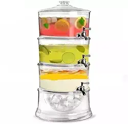 SUQUEIRA TRIPLA DISPENSER 3 EM 1 GRANDE 10,5 LITROS ACRILICA MULTIUSO EMPILHAVEL INDEPENDENTE KIT REFRESQUEIRA SUCO AGUA HOTEL