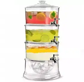 SUQUEIRA TRIPLA DISPENSER 3 EM 1 GRANDE 10,5 LITROS ACRILICA MULTIUSO EMPILHAVEL INDEPENDENTE KIT REFRESQUEIRA SUCO AGUA HOTEL