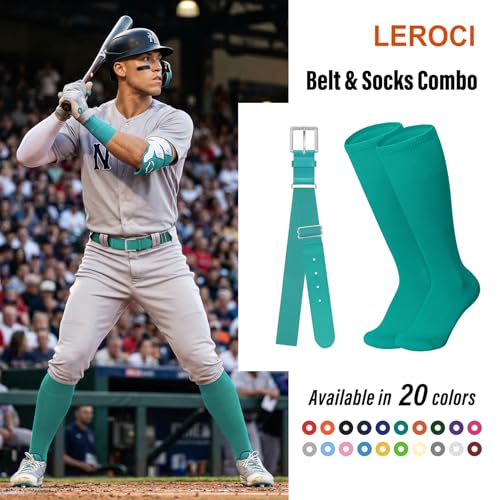 Image of Baseball Belt and Baseball Socks Combo Set for Youth and Adult Available in 20 Colors