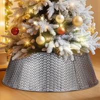 Lanpn Metal Christmas Tree Collar 50cm, Christmas Tree Ring Collar for Small Mini Pencil Xmas Stand Cover Real Artificial Trees Indoor Outdoor Decoration (Silver, Horizontal Weave)