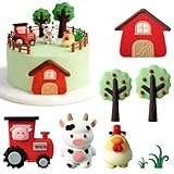 8 piezas de decoración para tarta temática granja, tractor, casa roja, gallo, vaca, decoración para fiestas de cumpleaños