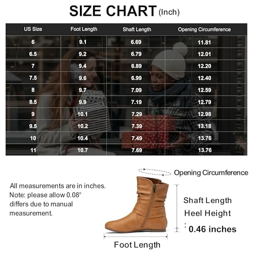 Image of Vepose Women's Slouch Ankle Boots, Flat Low Heel Side Zip Booties 939A