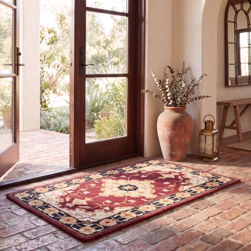 SAFAVIEH Heritage Collection Accent Rug - 2' x 3', Red & Black, Handmade Traditional Oriental Wool, Ideal for High Traffic Areas in Entryway, Living Room, Bedroom (HG760B)