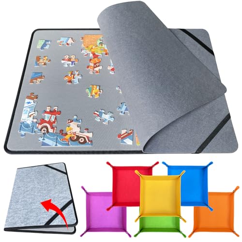 Folding Puzzle Board with 6 Sorting Trays and Felt Mat,for Storage and Saver, Non-Slip Surface,for Puzzle Board 1000 Pieces