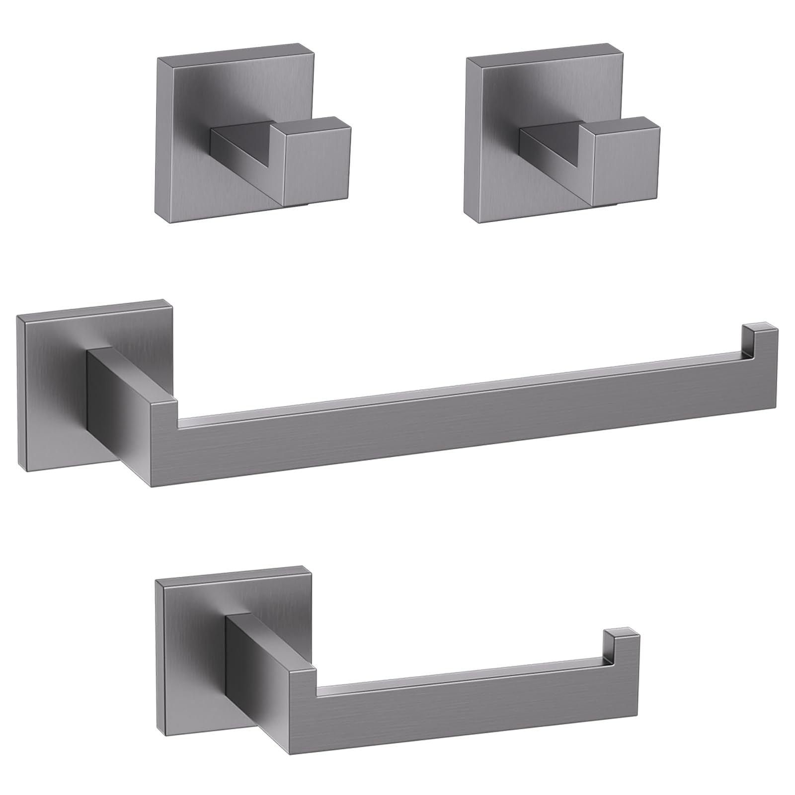 TURS 4 Pieces Bathroom Accessory Set, Bathroom Hardware Accessories Set, Bathroom Accessories Set, Toilet Paper Holder, Towel Rail, 304 Stainless Steel Robe Hooks*2, Wall Mounted, for Kitchen Bathroom