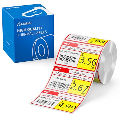 CLABEL 1 rollo de Etiquetas Térmicas 50x30mm para Precios Adhesivas Resistentes para Impresora de Etiquetas, ideales para Carteles de Precios en Tiendas Mercados y Comercios, 230 Etiquetas/rollo