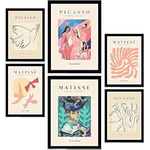 Nacnic Lot de 6 Affiches Picasso et Matisse. Corps. Estampes de fauvisme et de surréalisme pour l’aménagement intérieur et la décoration. A3 et A4, sans Cadres.