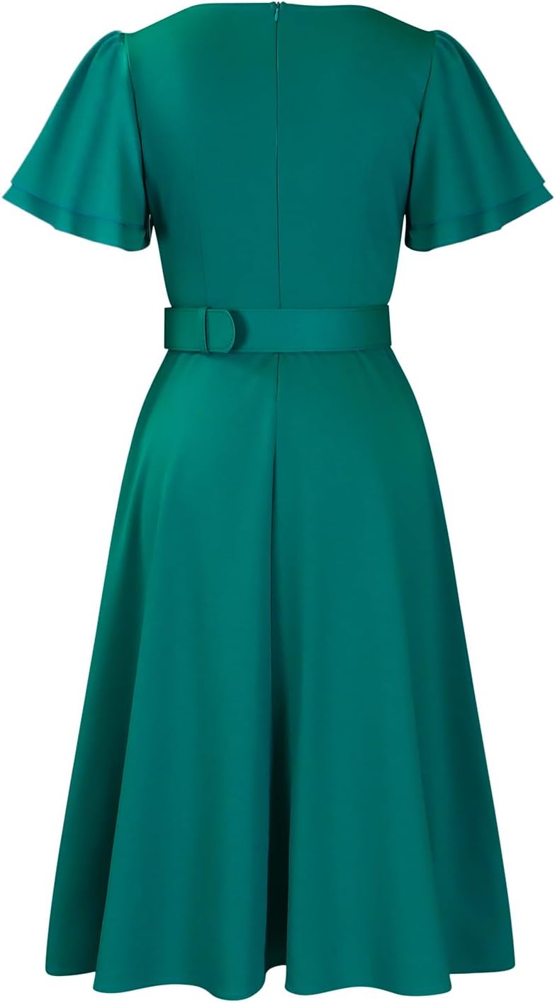 Elainone Women's Ruffle Short Sleeve Swing A Line Dress Party Wedding Guest Dressy Semi Formal Business Casual Dresses - Image 3