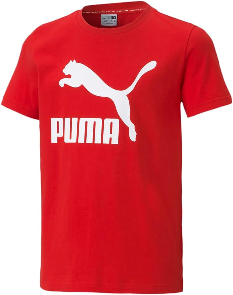 PUMA Kids Boys Classics Logo Crew Neck Short Sleeve Casual Tops Casual - Red - Size M