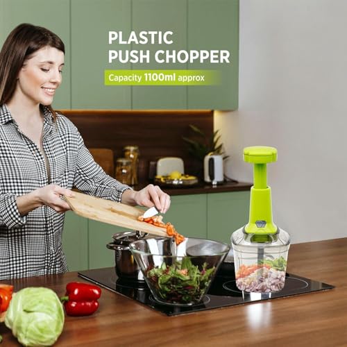 Image of 2-in-1 Press Vegetable Chopper 1100 ML | Manual Push Chopper for Kitchen | Large Veggie, Onion, Garlic & Nuts Cutter | Food Chopper with Storage Container