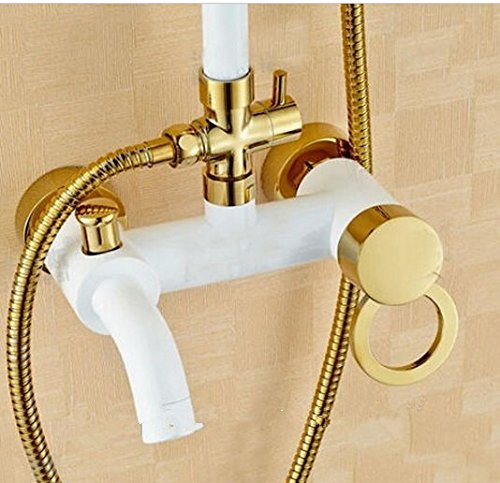 Robinet de douche blanc finition dorée avec pommeau 20,3 cm et support mural Gowe