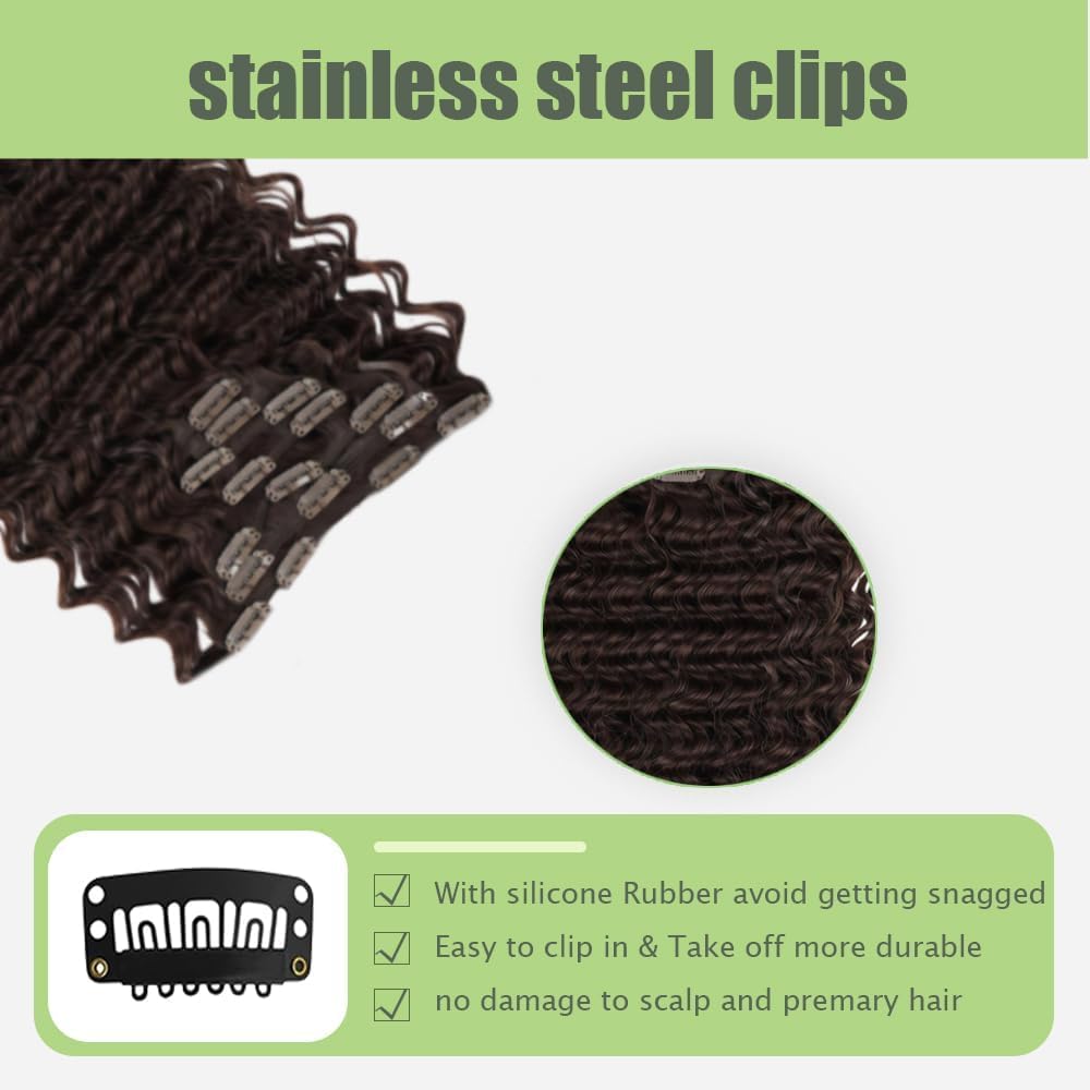 Deep Wave Clip In Extension De Cheveux Humains #4 Chocolate Brown Knotless Soft and Silky For Women Seamless Clip In Hair Human Extension 7 Pcs 20Inch/50cm