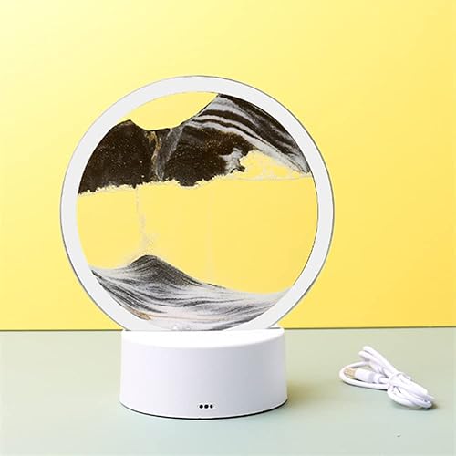 YUDONG Cuadro artístico de arena móvil con luz LED lámpara de arte de arena móvil luces coloridas al tacto 3D marco de arena de vidrio redondo