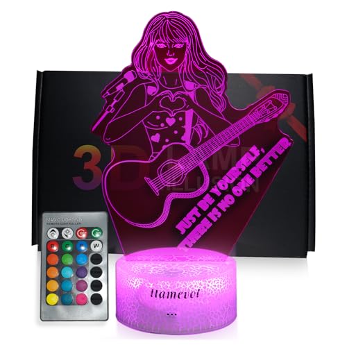 Girls Gift Night Light Singer Meme Girl Birthday Gift Guitar 3D Lamp Gifts Toys for Girls with Taylor Quotes Merch Remote RGB Color Changing Gifts for Fans Music Lover Christmas Birthday Women