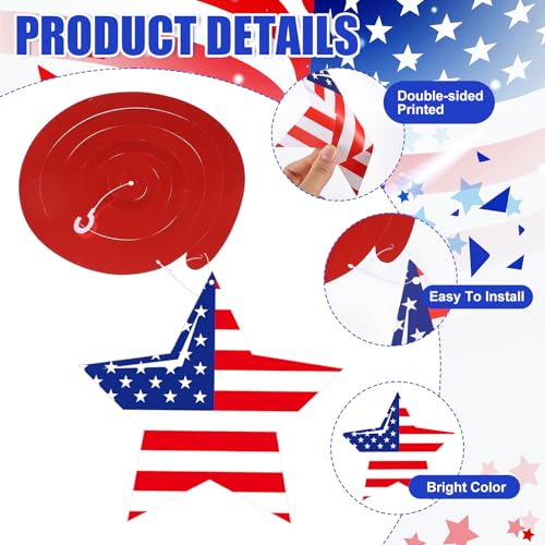 Image of 72 Pcs 4th of July Hanging Decorations Independence Day Party Decoration 250th Anniversary Red White Blue Swirl Star Decor Patriotic Ceiling Decorations USA for 4th of July Party Supplies