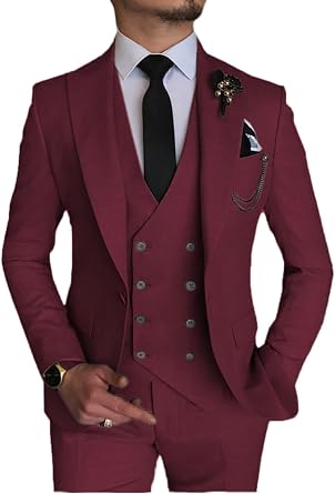Mens Suit One Button Business Suits 3 Pieces Wedding Grooms TuxedosBlazer + Vest + Pants