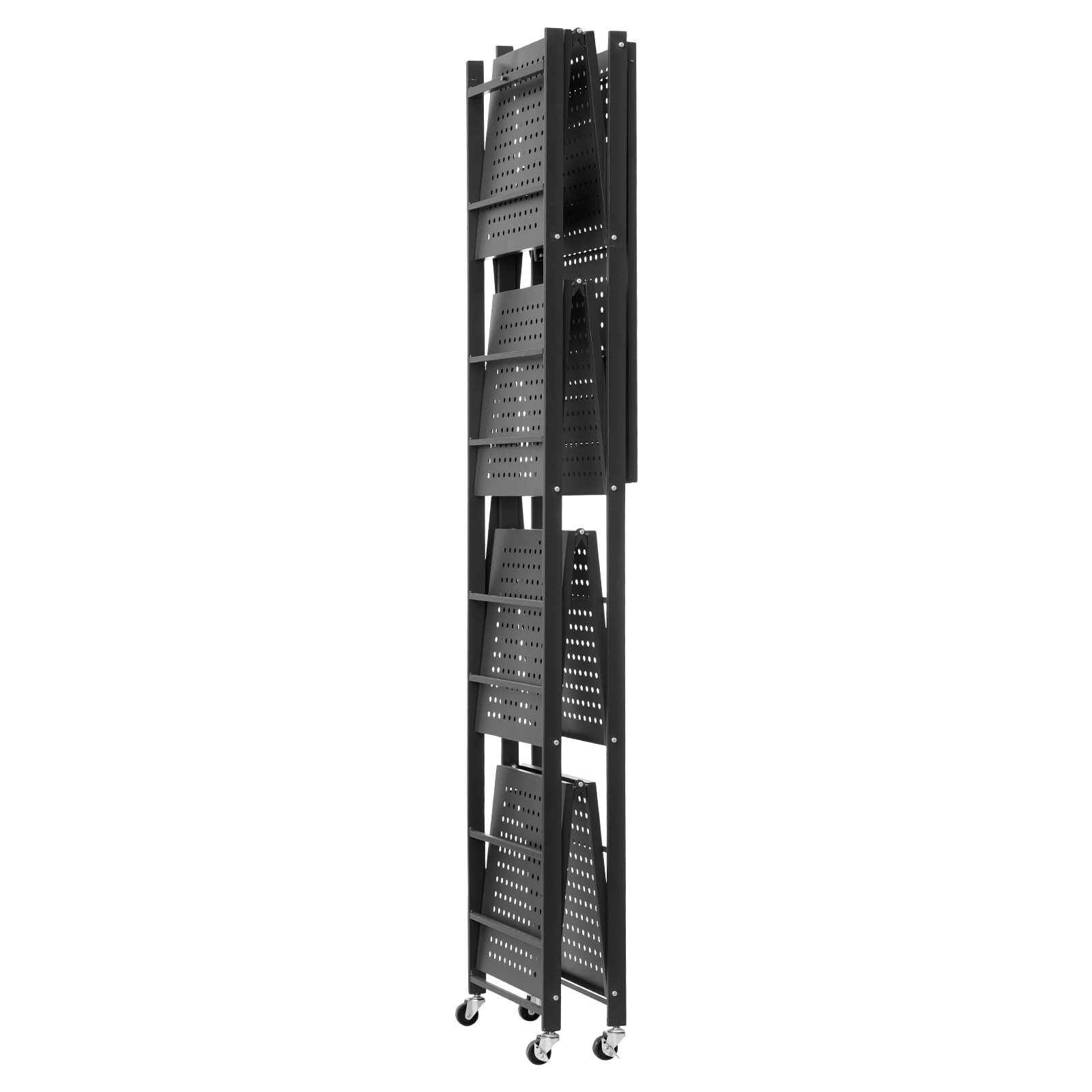 VEVOR Scaffale Portaoggetti Pieghevole a 5 Ripiani con Ruote, Scaffale in Metallo Pieghevole, Robusto Resistente Senza Montaggio, Ideale per Garage, Cucina, Cantina Nero 380 x 710 x 1630 mm