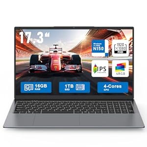 Laptop para juegos 2025, computadora portátil de 17.3 pulgadas, 16 GB de RAM 1 TB SSD, procesador N150 (4C/4T, hasta 3.6 GHz), pantalla FHD 17.3 pulgadas 1920 x 1080, WiFi 5, BT4.2, teclado