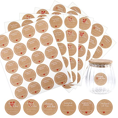 600 Stück Etiketten Selbstklebend, Rund Aufkleber zum Beschriften, Kraftpapier Klebeetiketten zum Bedrucken,Gewürzetiketten Flaschenetiketten für Marmeladengläser, Geschenktüten Stickers