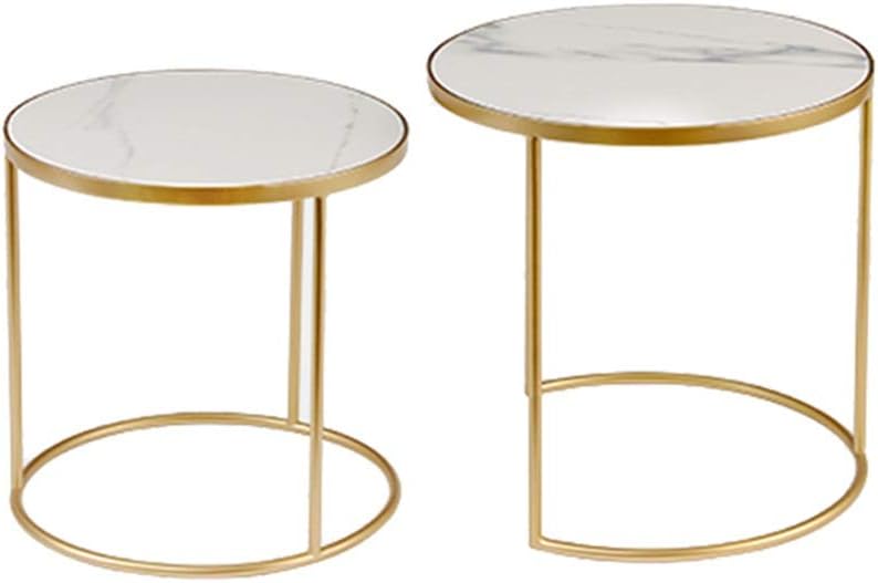 A Set of 2 Stackable Living Room Side Tables, Small Space Round Coffee Table, Nesting Table, 15kg Capacity