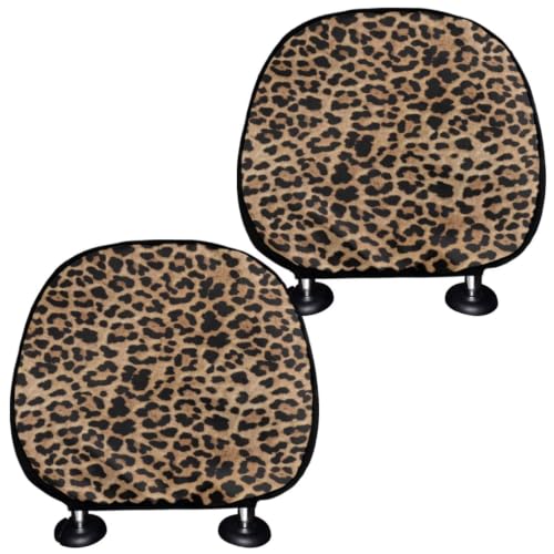 DBBXHZJY 2 PCS Cheetah Print Car Seat Headrest Cover Easy Installtion Headrest Protector Breathable Washable Head Rest Cover for Truck Universal Fit Auto Accessories for Most SUVs MVPs Pickup