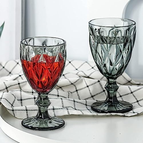 6 Pieces Vintage Gray Wine Glasses Set, 10 Ounce Colored Glass Water Goblets, Stemmed Retro Style Drinking Glasses, Crystal Glass Cups, Dishwasher Safe, For Wedding Party Red Wine Glass With Gift Box #TOP4