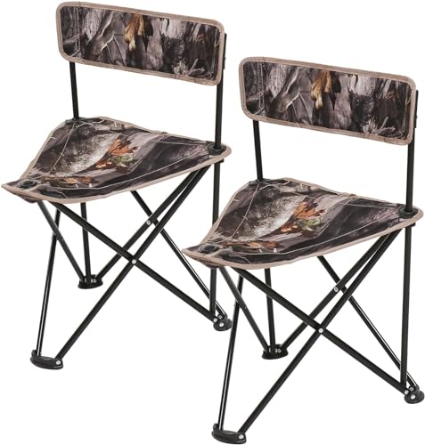 REDCAMP Lot de 2 chaises de chasse sur trépied, tabouret de chasse pliable portable avec dossier, cadre robuste supporte chaise de pêche camouflage pour camping, randonnée