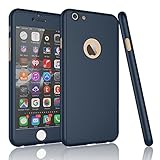 Tekcoo For iPhone 6S Case, Tekcoo iPhone 6 Case, [T360 HY] Ultra Thin Full Body Coverage Protection Scratch Proof Hard Slim Hybrid Cover Shell With Tempered Glass Screen Protector Skin [Dark Blue]